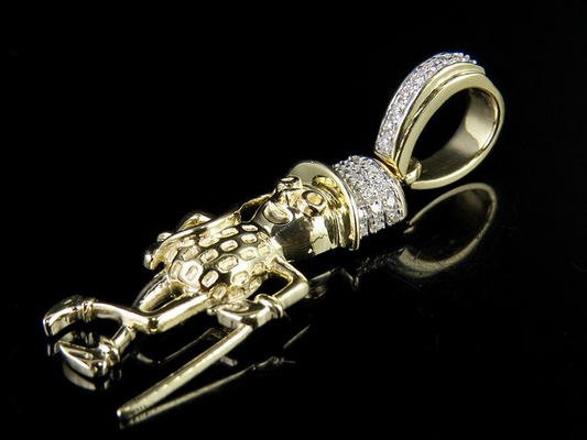 Unique 10K Gold Lab Grown Diamond Mr Peanut Pendant