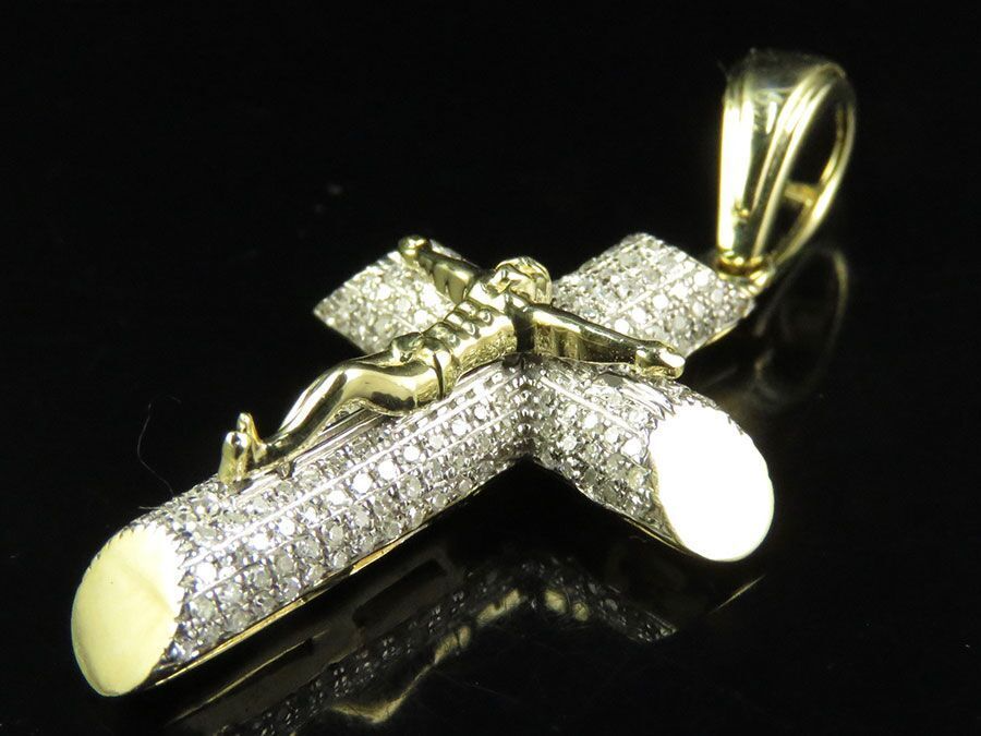 10K Yellow Gold Lab Grown Diamond 3D Crucifix Cross Pendant