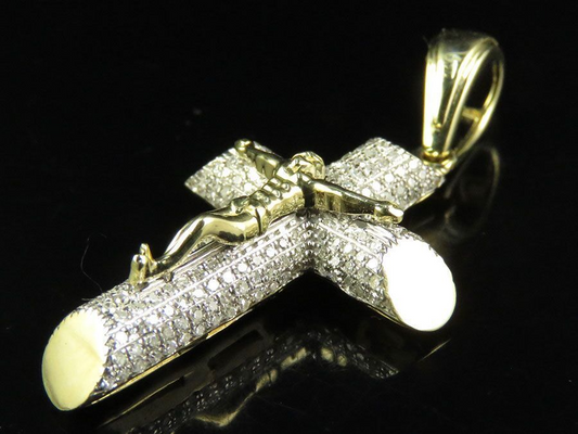 10K Yellow Gold Lab Grown Diamond 3D Crucifix Cross Pendant