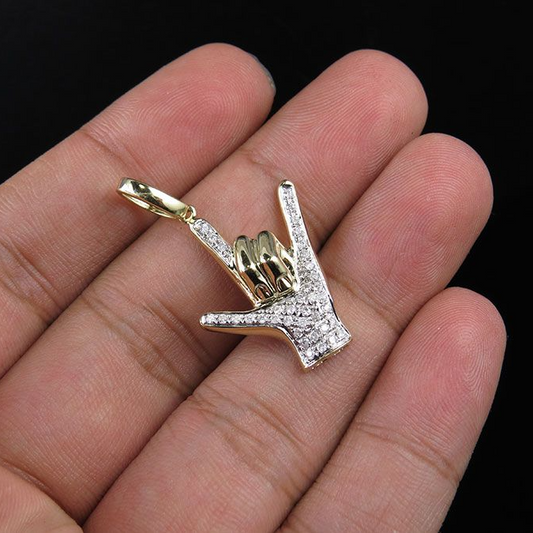1.3" Lab Grown Diamond 10K Gold Custom Hand Pendant