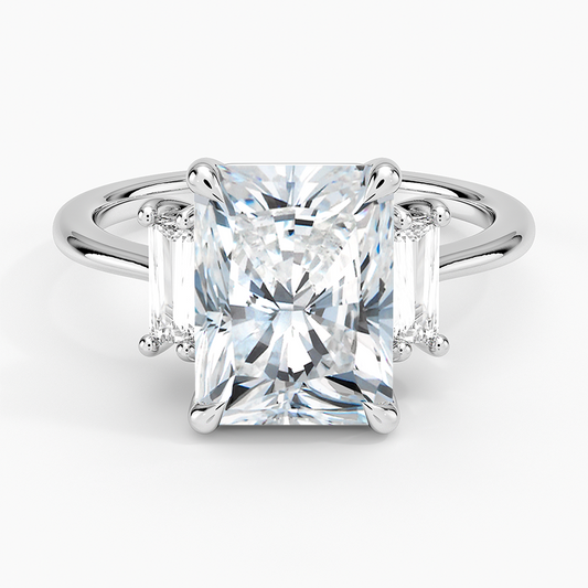 3CT Radiant Lab Grown Diamond Three Stone Gold Ring