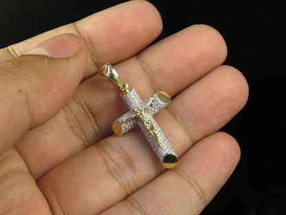 10K Yellow Gold Lab Grown Diamond 3D Crucifix Cross Pendant