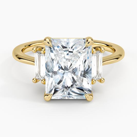 3CT Radiant Lab Grown Diamond Three Stone Gold Ring