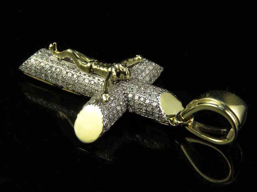 10K Yellow Gold Lab Grown Diamond 3D Crucifix Cross Pendant