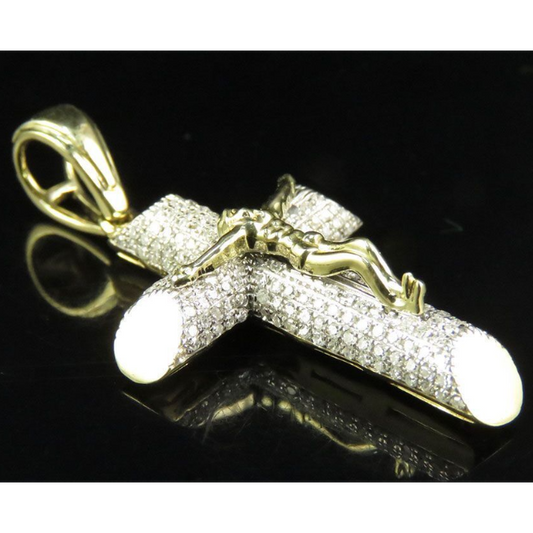 10K Yellow Gold Lab Grown Diamond 3D Crucifix Cross Pendant