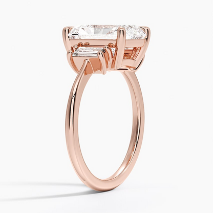 3CT Radiant Lab Grown Diamond Three Stone Gold Ring