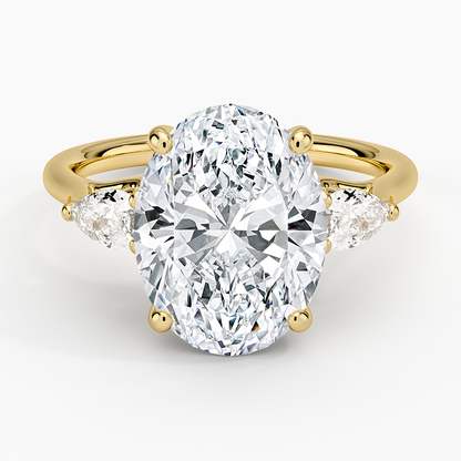 4Ct Oval Lab Grown Diamond Gold Three Stone Pear Diamond Ring