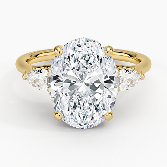 4Ct Oval Lab Grown Diamond Gold Three Stone Pear Diamond Ring