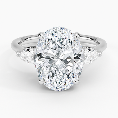 4Ct Oval Lab Grown Diamond Gold Three Stone Pear Diamond Ring