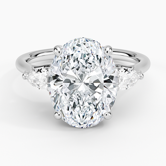 4Ct Oval Lab Grown Diamond Gold Three Stone Pear Diamond Ring