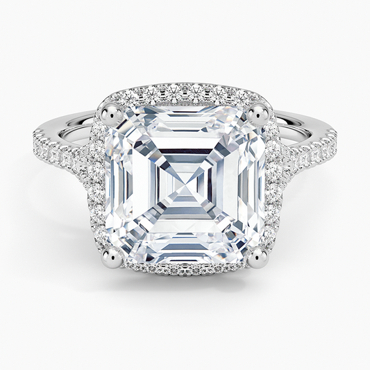 5Ct Asscher Lab Grown Diamond Halo Engagement Ring