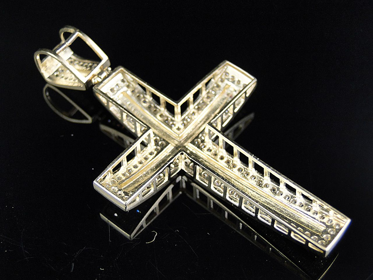 10K Solid Gold Lab Grown Diamond Cross Dome Pendant