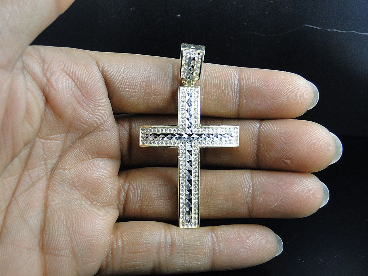 10K Solid Gold Lab Grown Diamond Cross Dome Pendant
