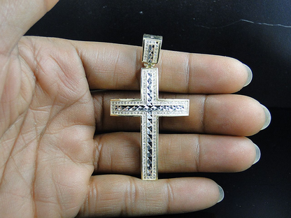 10K Solid Gold Lab Grown Diamond Cross Dome Pendant