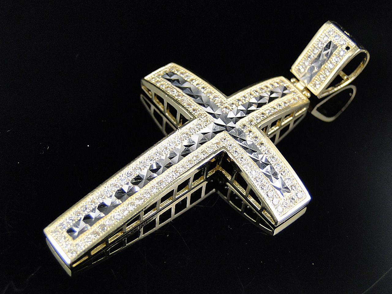 10K Solid Gold Lab Grown Diamond Cross Dome Pendant