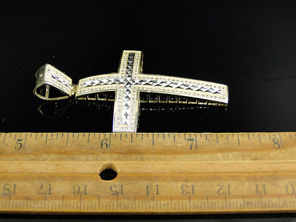10K Solid Gold Lab Grown Diamond Cross Dome Pendant
