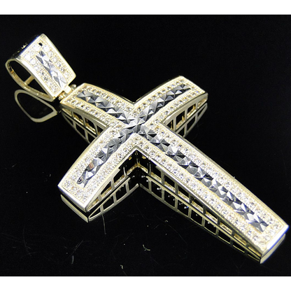 10K Solid Gold Lab Grown Diamond Cross Dome Pendant