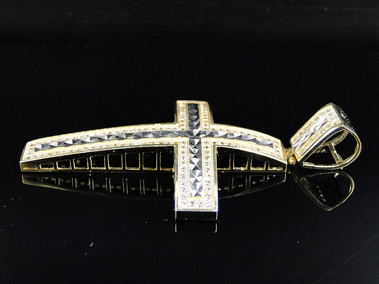 10K Solid Gold Lab Grown Diamond Cross Dome Pendant