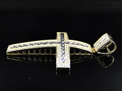 10K Solid Gold Lab Grown Diamond Cross Dome Pendant