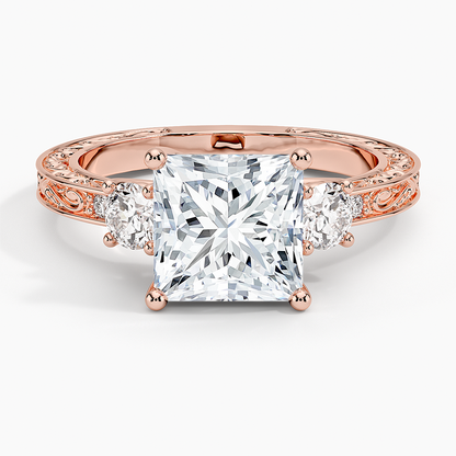2Ct Princess Lab Grown Diamond Three Stone Gold Engraved Ring