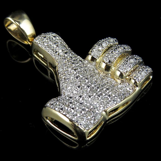 1.4 Inch Lab Grown Diamond 10K Gold Thumbs Up Pendant
