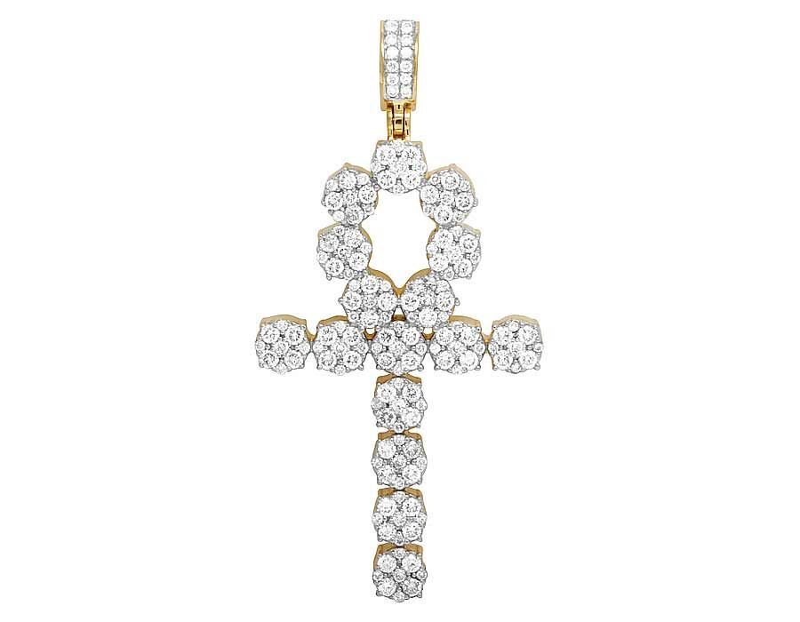 Lab Grown Diamond 10K Egyptian Cluster Ankh Cross Pendant