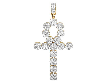 Lab Grown Diamond 10K Egyptian Cluster Ankh Cross Pendant
