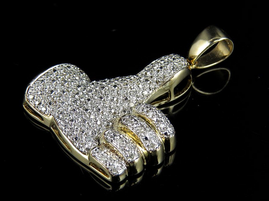 1.4 Inch Lab Grown Diamond 10K Gold Thumbs Up Pendant