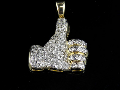 1.4 Inch Lab Grown Diamond 10K Gold Thumbs Up Pendant