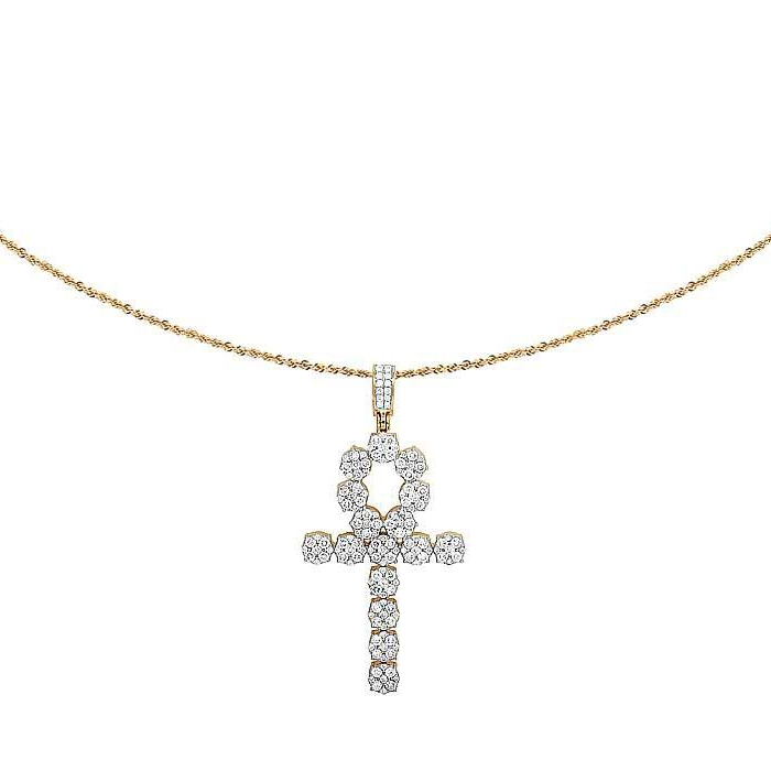 Lab Grown Diamond 10K Egyptian Cluster Ankh Cross Pendant