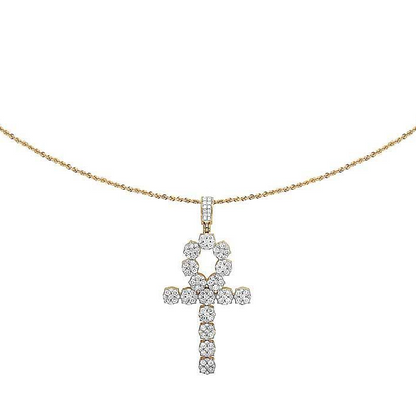 Lab Grown Diamond 10K Egyptian Cluster Ankh Cross Pendant