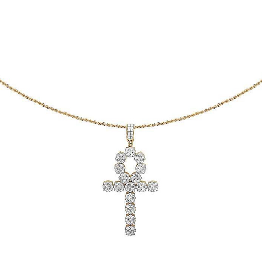 Lab Grown Diamond 10K Egyptian Cluster Ankh Cross Pendant