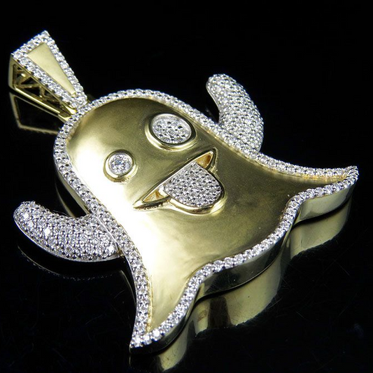 2 Inch Lab Grown Diamond 10K Gold SnapChat Ghost Pendant