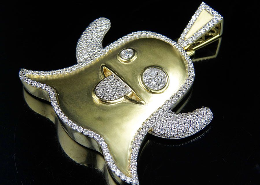 2 Inch Lab Grown Diamond 10K Gold SnapChat Ghost Pendant