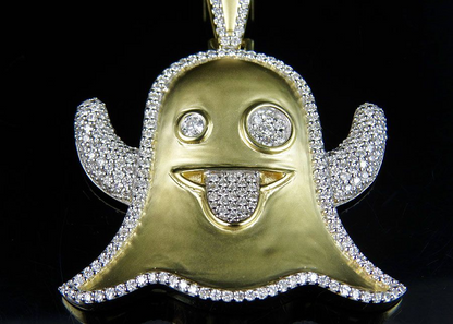 2 Inch Lab Grown Diamond 10K Gold SnapChat Ghost Pendant