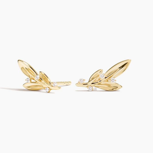 Unique Leaf Pattern Lab Grown Diamond Stud Earrings