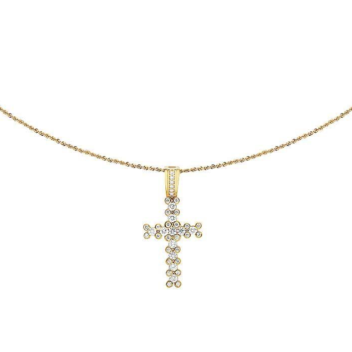 Lab Grown Diamond 10k One Row Solitaire Cross Pendant