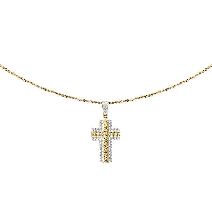 10K Lab Grown Diamond Cuban Link Cross Pendant