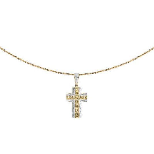 10K Lab Grown Diamond Cuban Link Cross Pendant