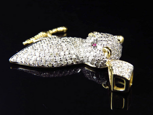 1.25 Inch Lab Grown Diamond 10K Gold Owl Pendant