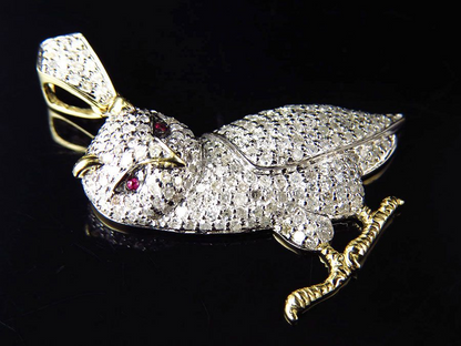 1.25 Inch Lab Grown Diamond 10K Gold Owl Pendant