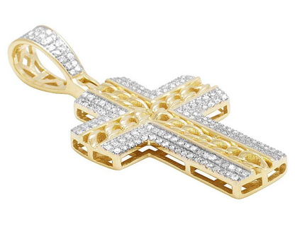 10K Lab Grown Diamond Cuban Link Cross Pendant