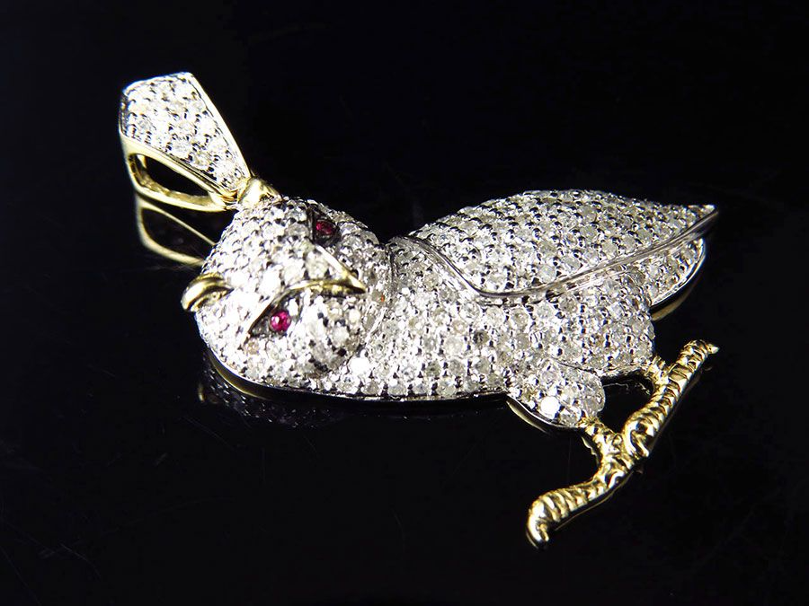 1.25 Inch Lab Grown Diamond 10K Gold Owl Pendant