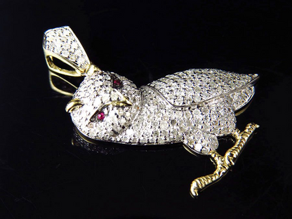 1.25 Inch Lab Grown Diamond 10K Gold Owl Pendant