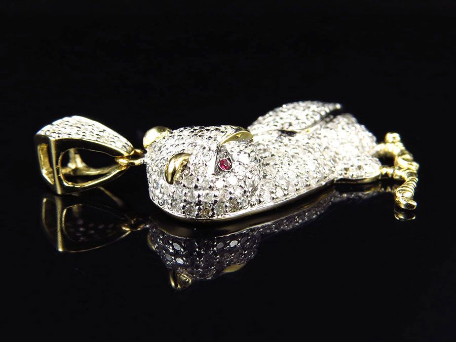1.25 Inch Lab Grown Diamond 10K Gold Owl Pendant