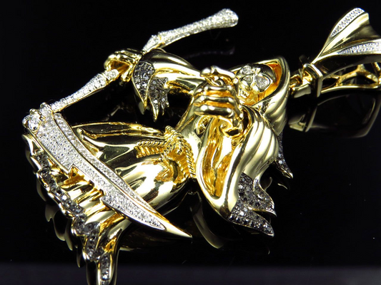 2.62 Inch Lab Grown Diamond 10K Gold Grim Reaper Pendant