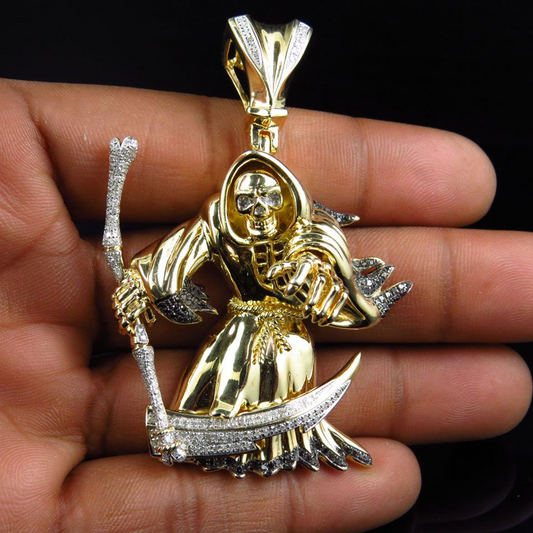 2.62 Inch Lab Grown Diamond 10K Gold Grim Reaper Pendant