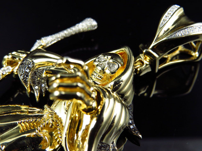 2.62 Inch Lab Grown Diamond 10K Gold Grim Reaper Pendant