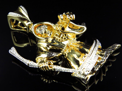 2.62 Inch Lab Grown Diamond 10K Gold Grim Reaper Pendant