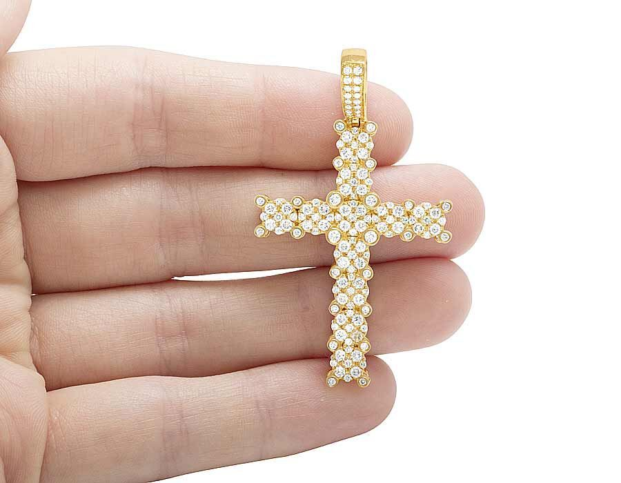 2 Inch Lab Grown Diamond 14K Cluster Cross Pendant